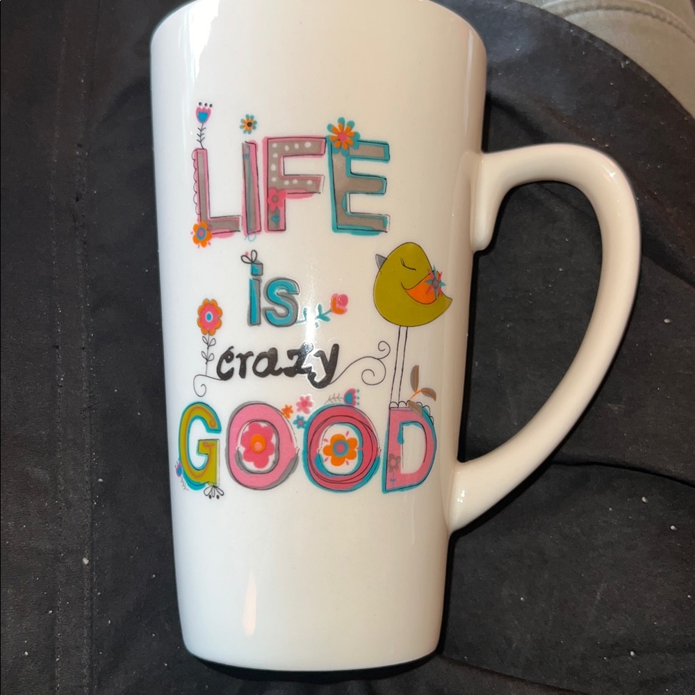 Natural Life Life is CRAZY Good Cream Flowers Bird Latte Mug Cup - Picture 5 of 7